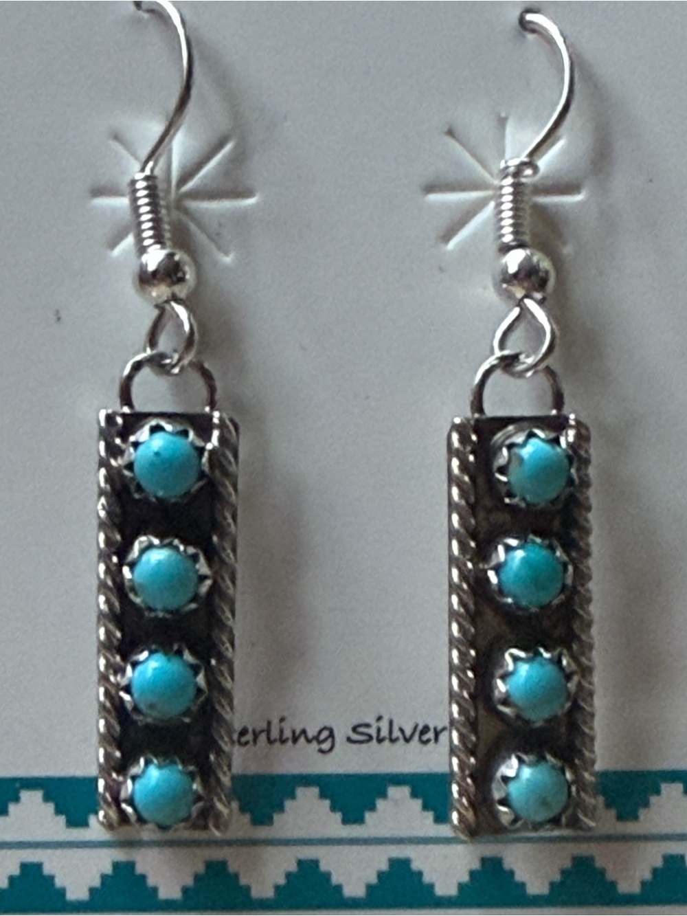 Esther White Navajo Sterling Silver Turquoise Bar Drop Earrings - Blue - Picture 2 of 6
